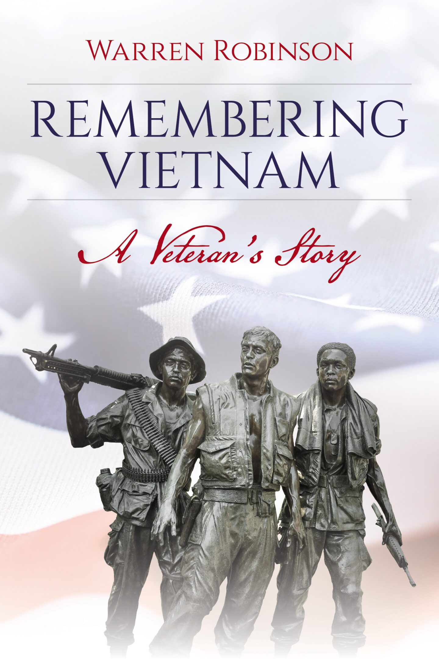 A book cover with three statues of men in uniform.