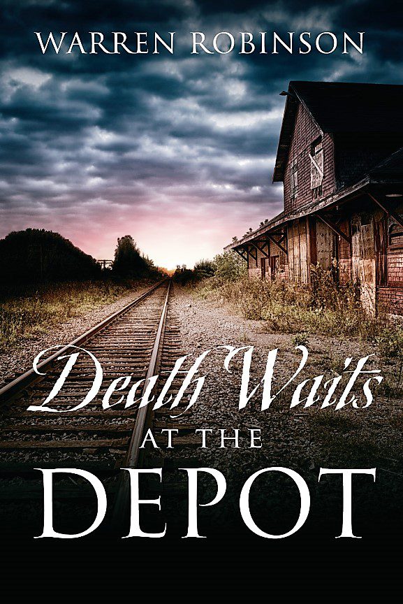 A book cover with an old train tracks and a house.