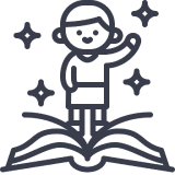 A person standing on an open book with stars.